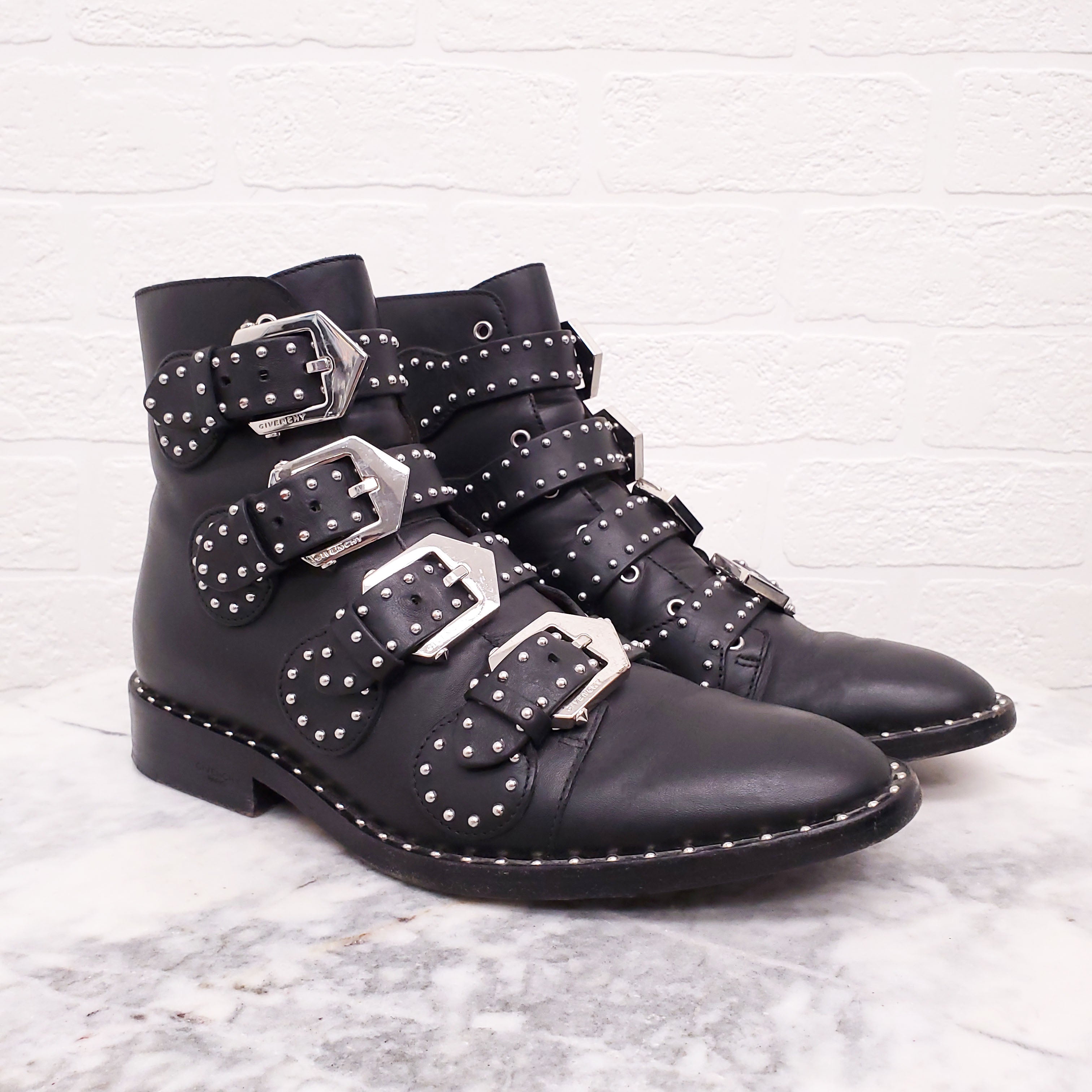 GIVENCHY BLACK STUDDED BUCKLE BOOTS - SIZE 35.5