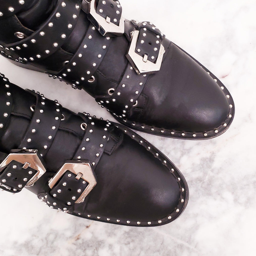GIVENCHY BLACK STUDDED BUCKLE BOOTS - SIZE 35.5