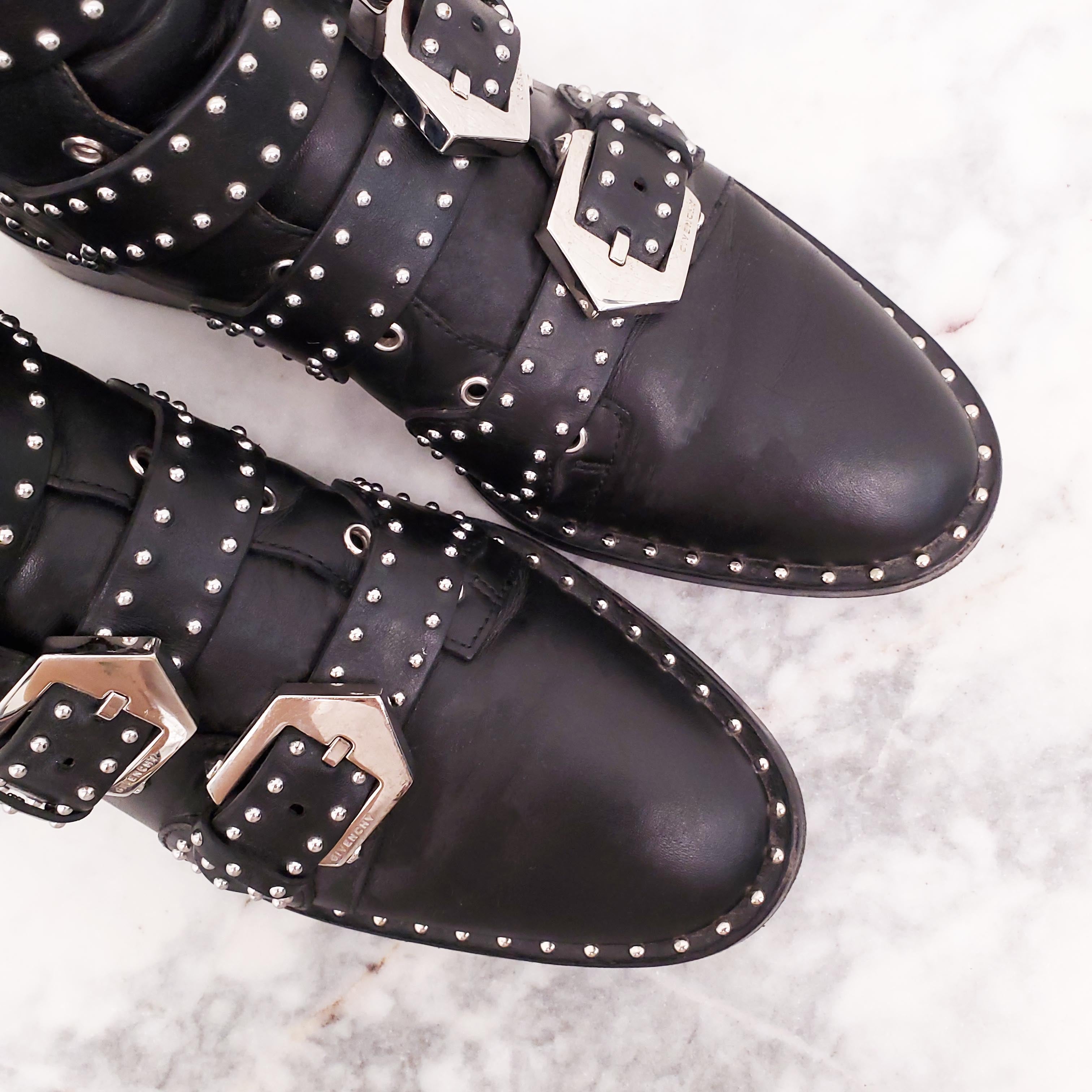 GIVENCHY BLACK STUDDED BUCKLE BOOTS - SIZE 35.5