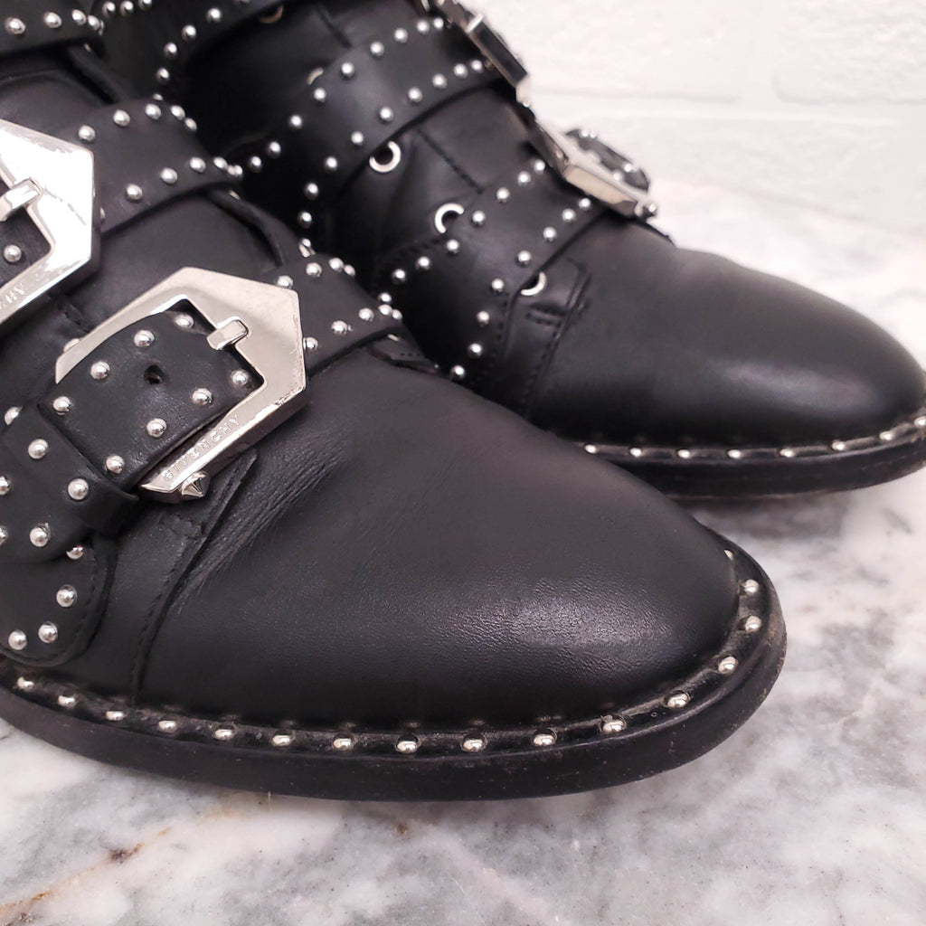 GIVENCHY BLACK STUDDED BUCKLE BOOTS - SIZE 35.5