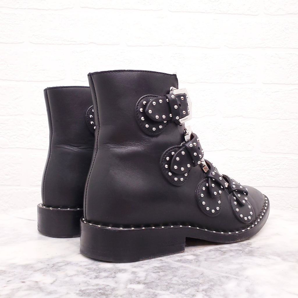 GIVENCHY BLACK STUDDED BUCKLE BOOTS - SIZE 35.5