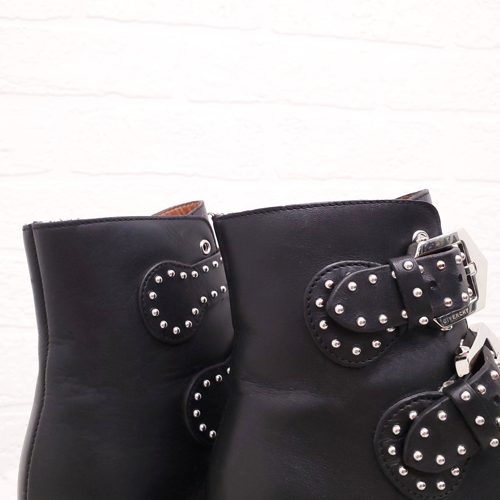 GIVENCHY BLACK STUDDED BUCKLE BOOTS - SIZE 35.5