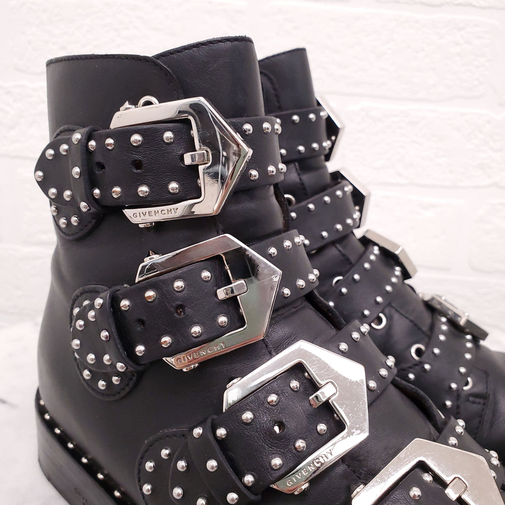 GIVENCHY BLACK STUDDED BUCKLE BOOTS - SIZE 35.5