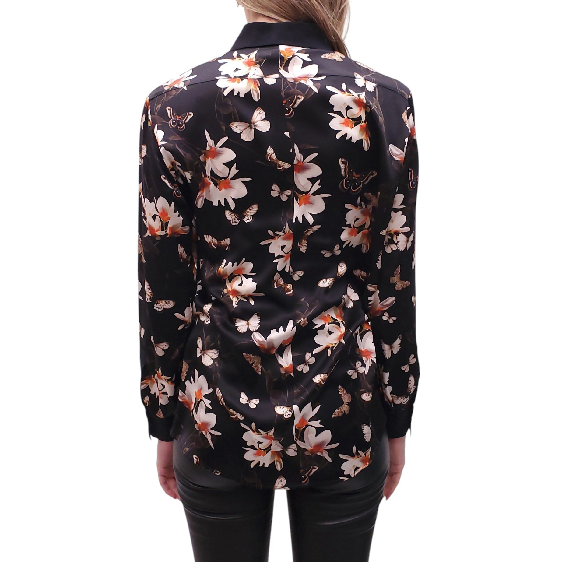 GIVENCHY BUTTERFLY PATTERNED FLORAL SILK BLOUSE - SIZE 40