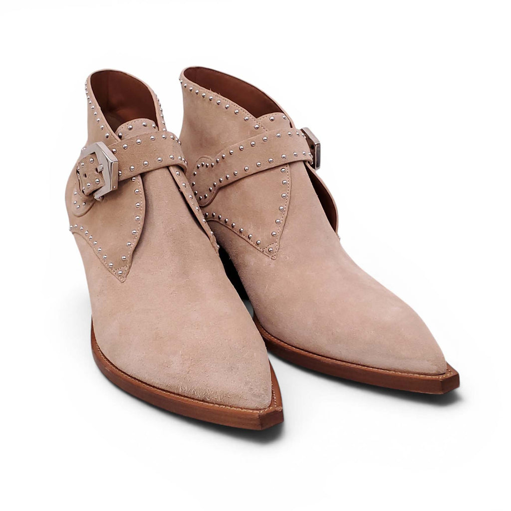 GIVENCHY NUDE SUEDE BOOTIES WITH SILVER STUDS AND BUCKLE - SIZE 38.5