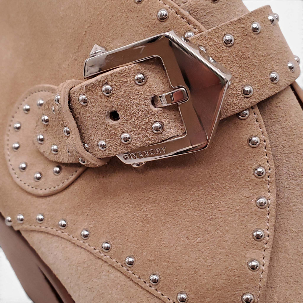 GIVENCHY NUDE SUEDE BOOTIES WITH SILVER STUDS AND BUCKLE - SIZE 38.5