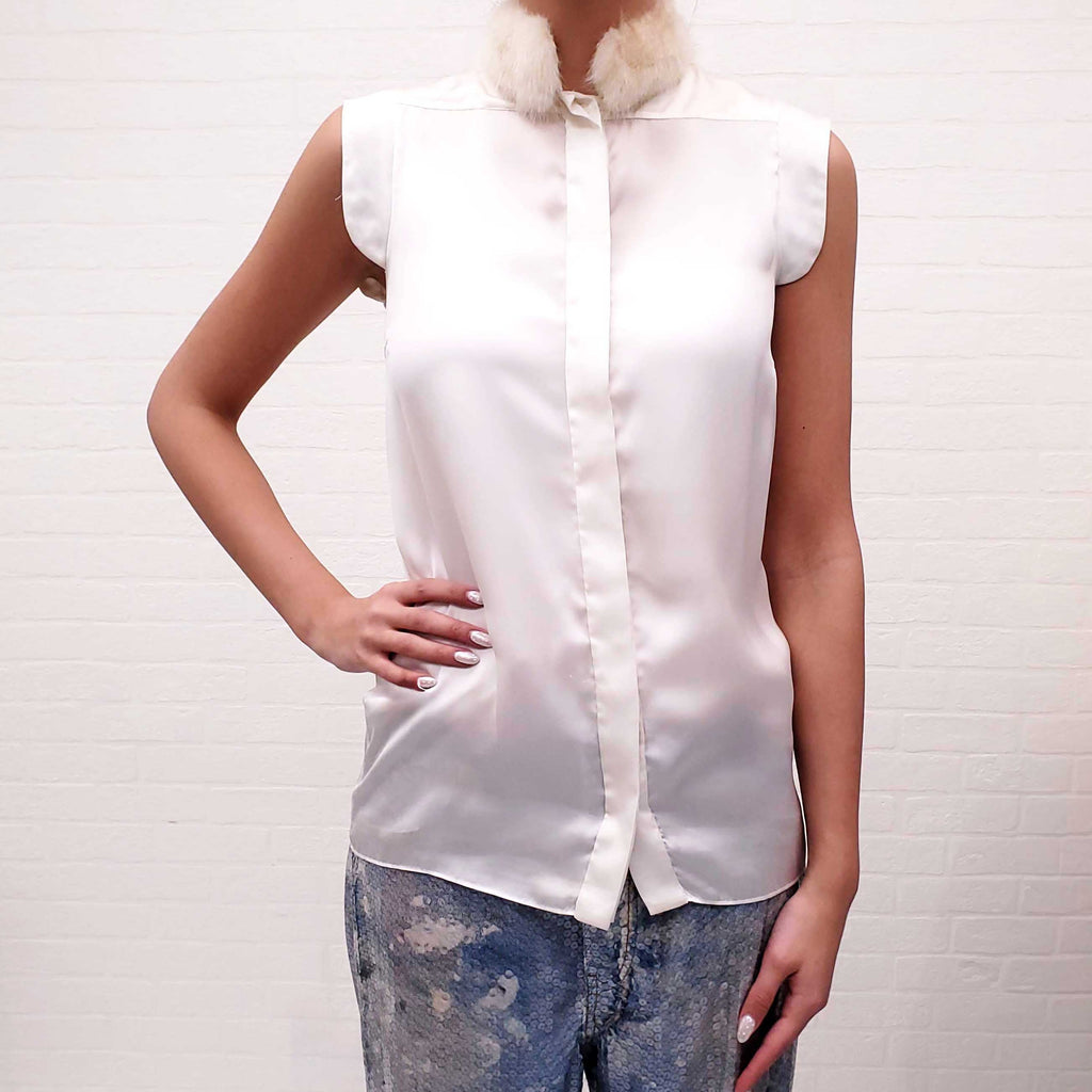GIVENCHY SILK BLOUSE WITH MINK FUR COLLAR - SIZE 36
