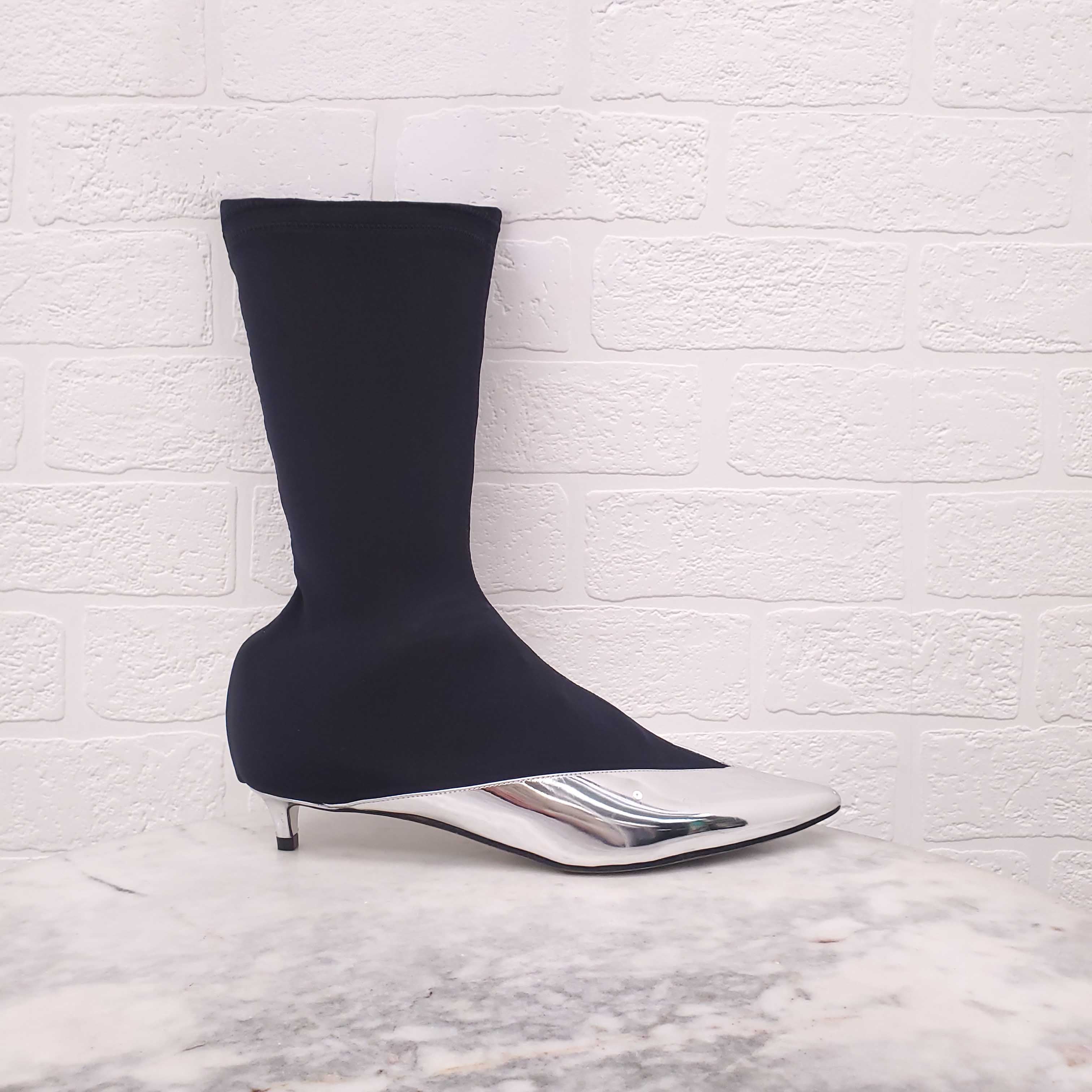 GIVENCHY SILVER PATENT LEATHER SOCK BOOTS - SIZE 37