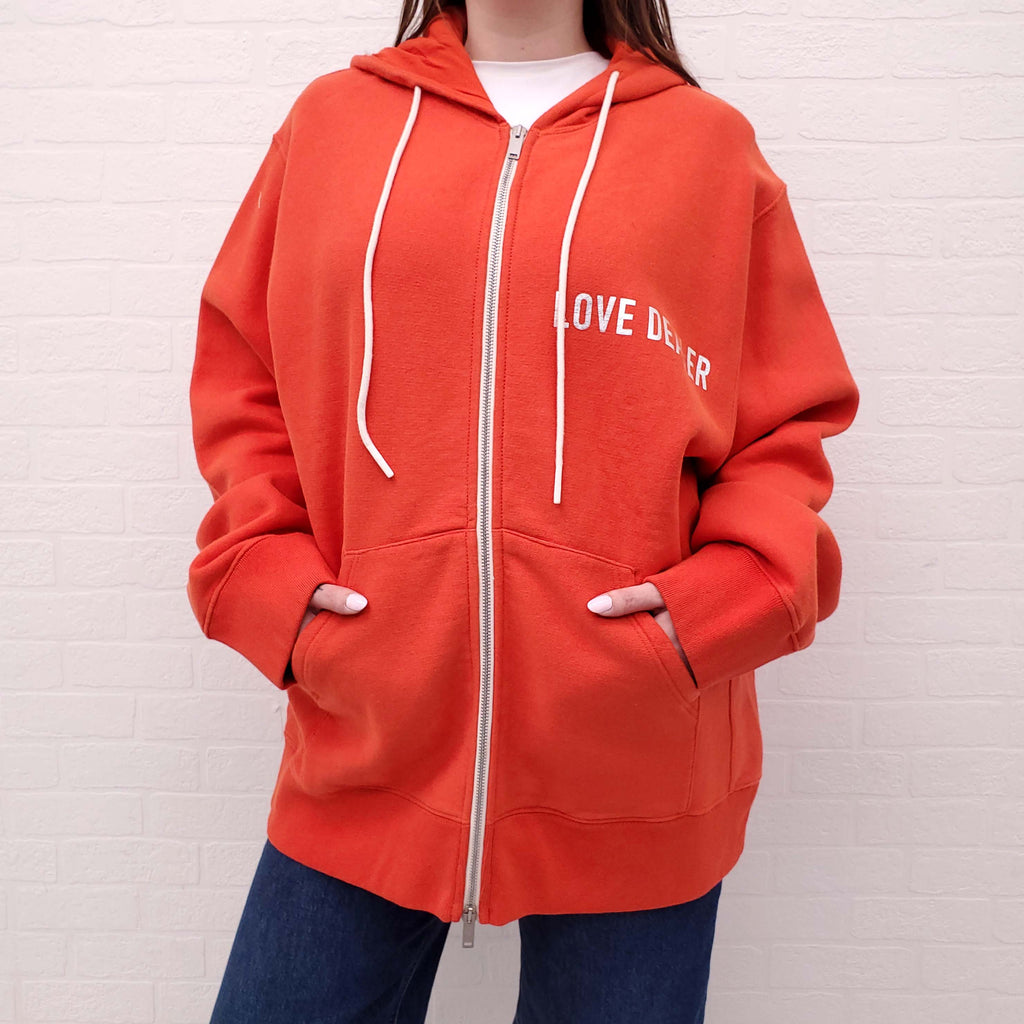 GOLDEN GOOSE ORANGE WOMENS GRAPHIC ZIP UP HOODIE - SIZE S