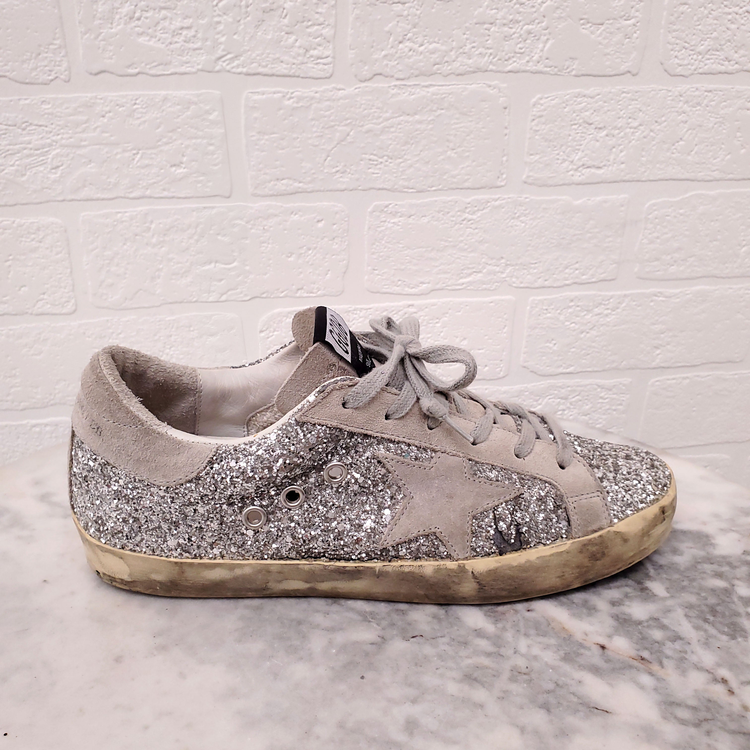 GOLDEN GOOSE SILVER SEQUIN SUPERSTARS - SIZE 38