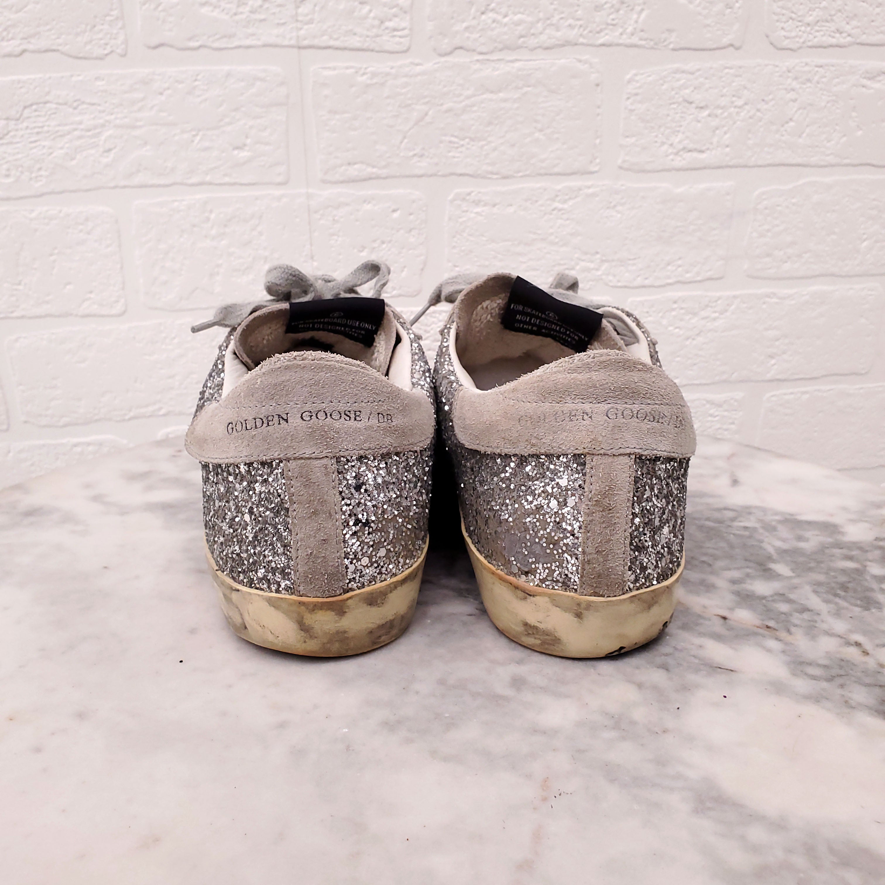 GOLDEN GOOSE SILVER SEQUIN SUPERSTARS - SIZE 38