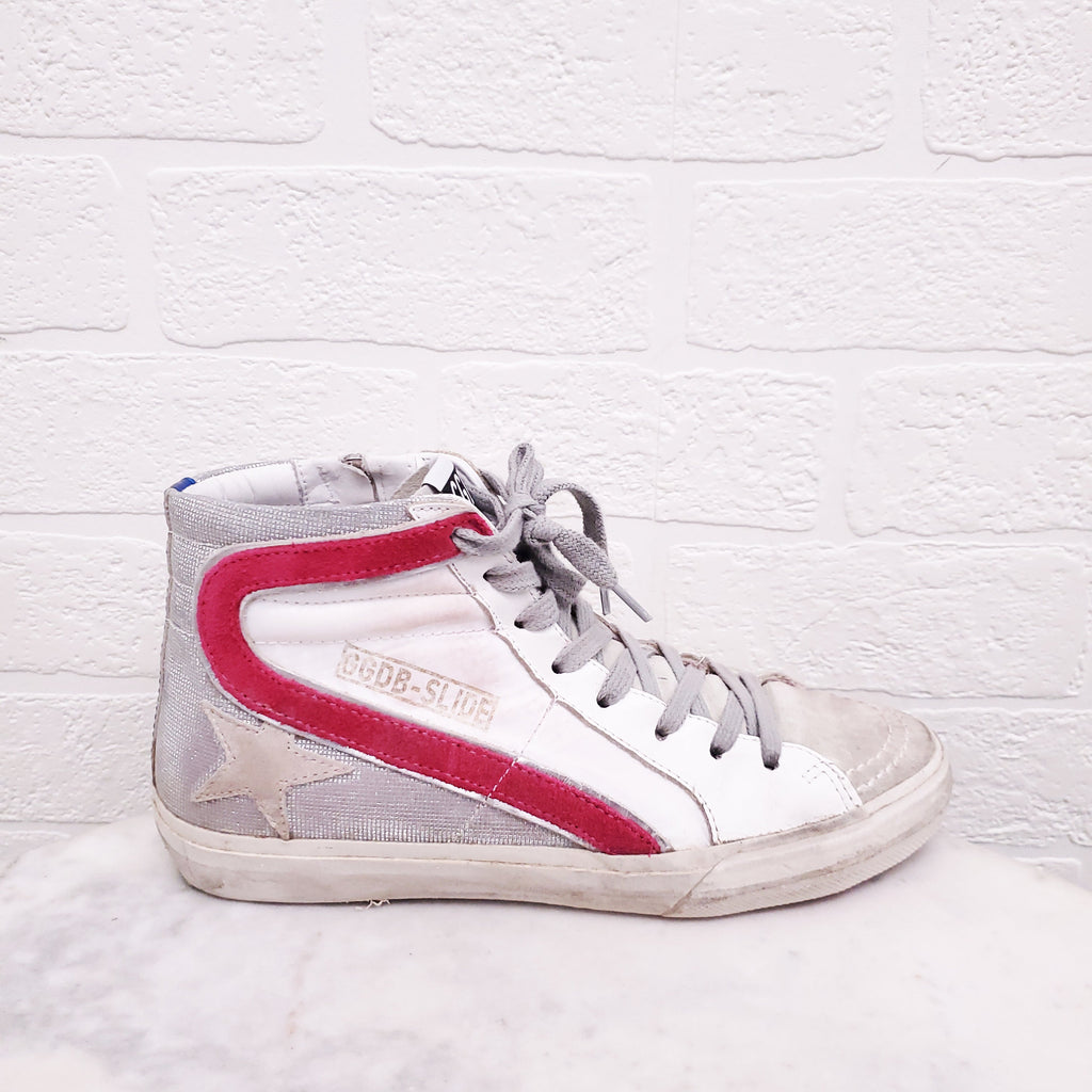 GOLDEN GOOSE WHITE AND PINK 'SLIDE' SNEAKERS - SIZE 36