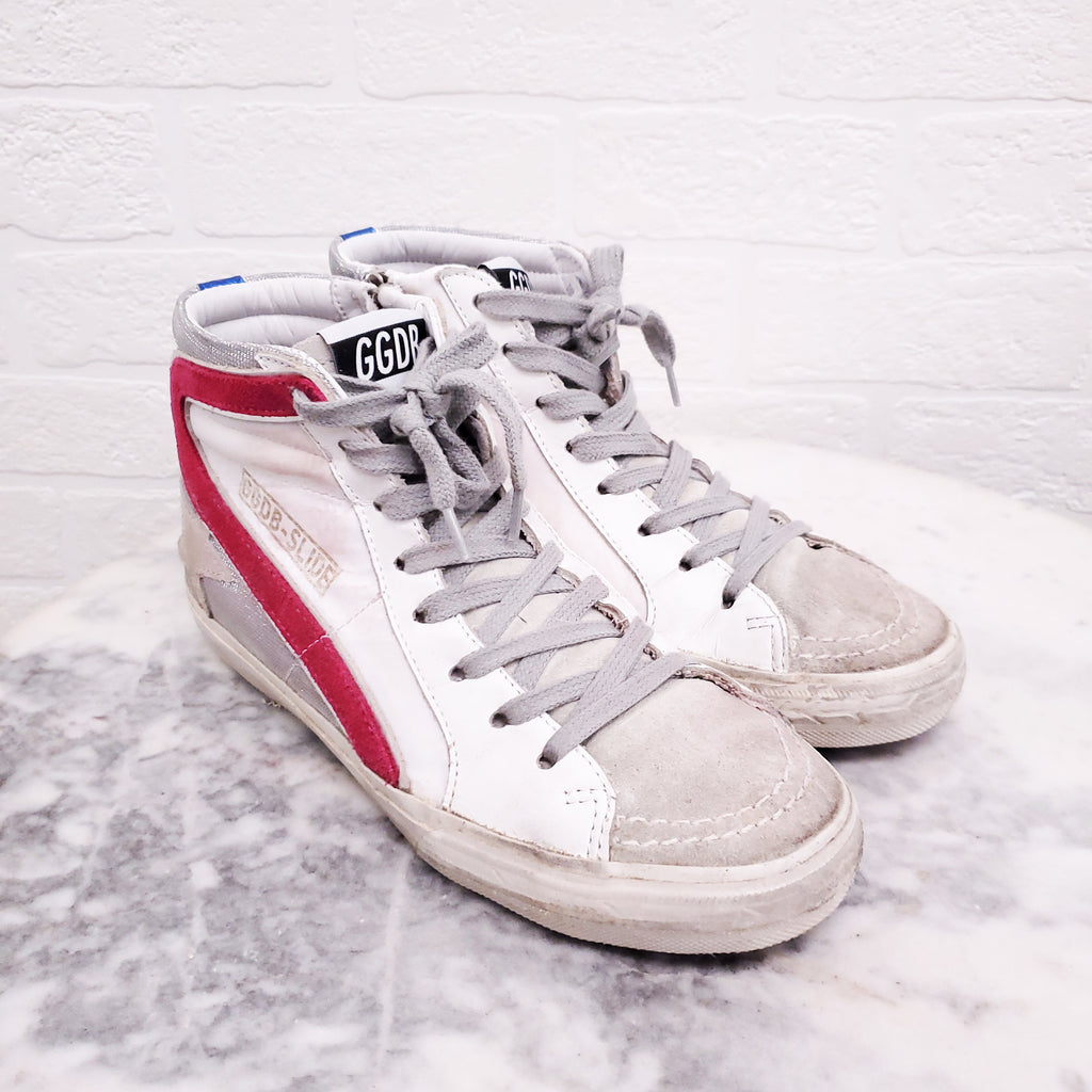 GOLDEN GOOSE WHITE AND PINK 'SLIDE' SNEAKERS - SIZE 36