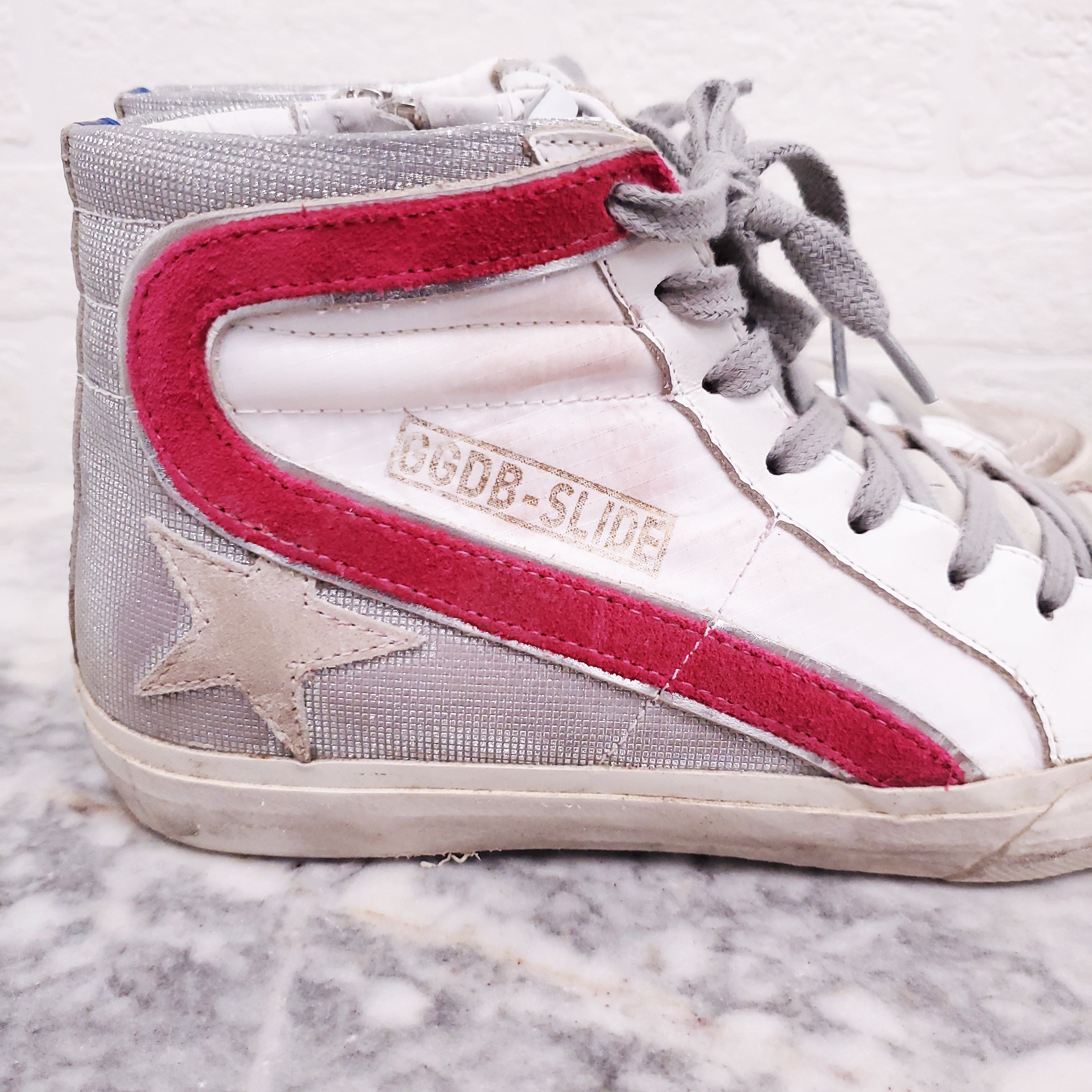 GOLDEN GOOSE WHITE AND PINK 'SLIDE' SNEAKERS - SIZE 36
