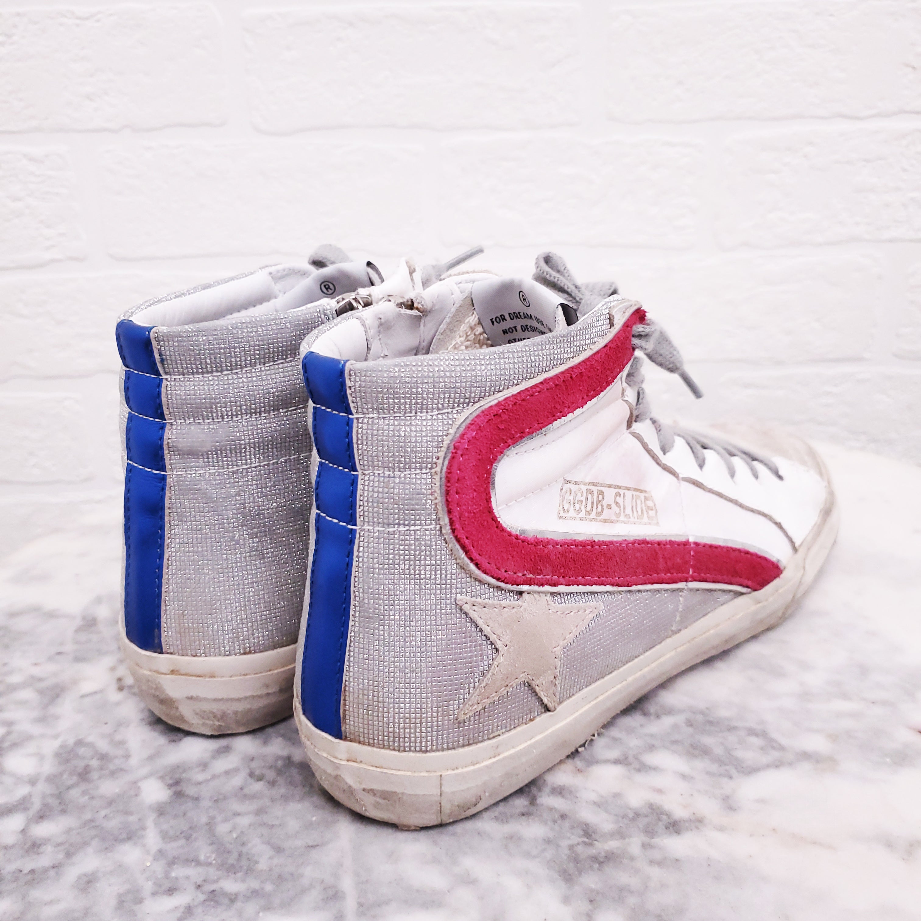 GOLDEN GOOSE WHITE AND PINK 'SLIDE' SNEAKERS - SIZE 36