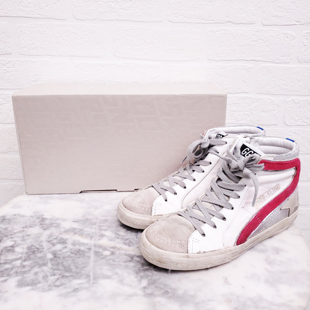 GOLDEN GOOSE WHITE AND PINK 'SLIDE' SNEAKERS - SIZE 36
