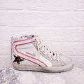 GOLDEN GOOSE WHITE 'SLIDE' SNEAKERS WITH SEQUIN AND LEOPARD DETAIL - SIZE 34