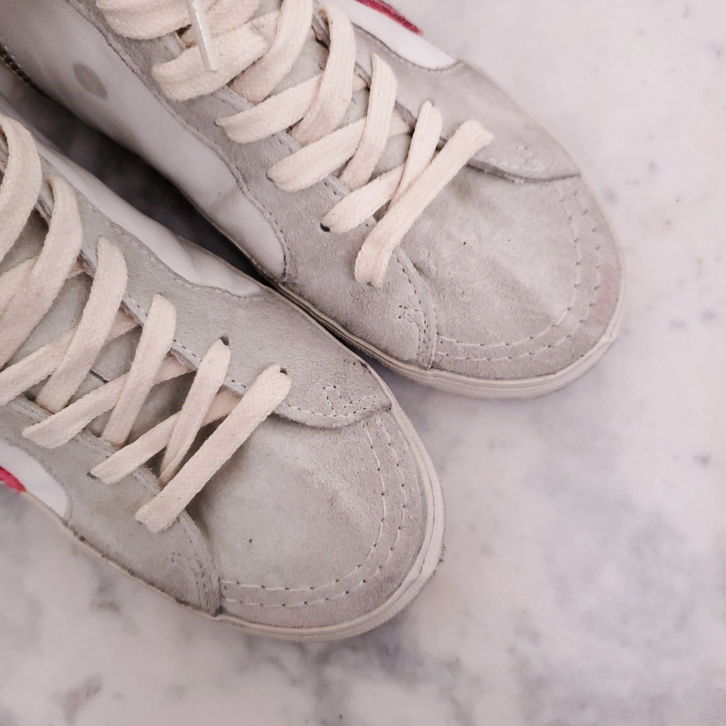 GOLDEN GOOSE WHITE 'SLIDE' SNEAKERS WITH SEQUIN AND LEOPARD DETAIL - SIZE 34