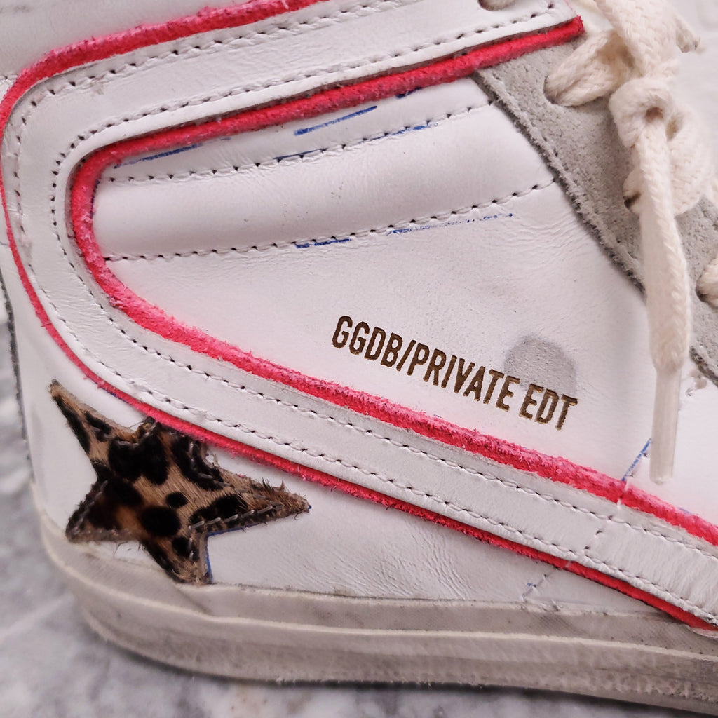 GOLDEN GOOSE WHITE 'SLIDE' SNEAKERS WITH SEQUIN AND LEOPARD DETAIL - SIZE 34