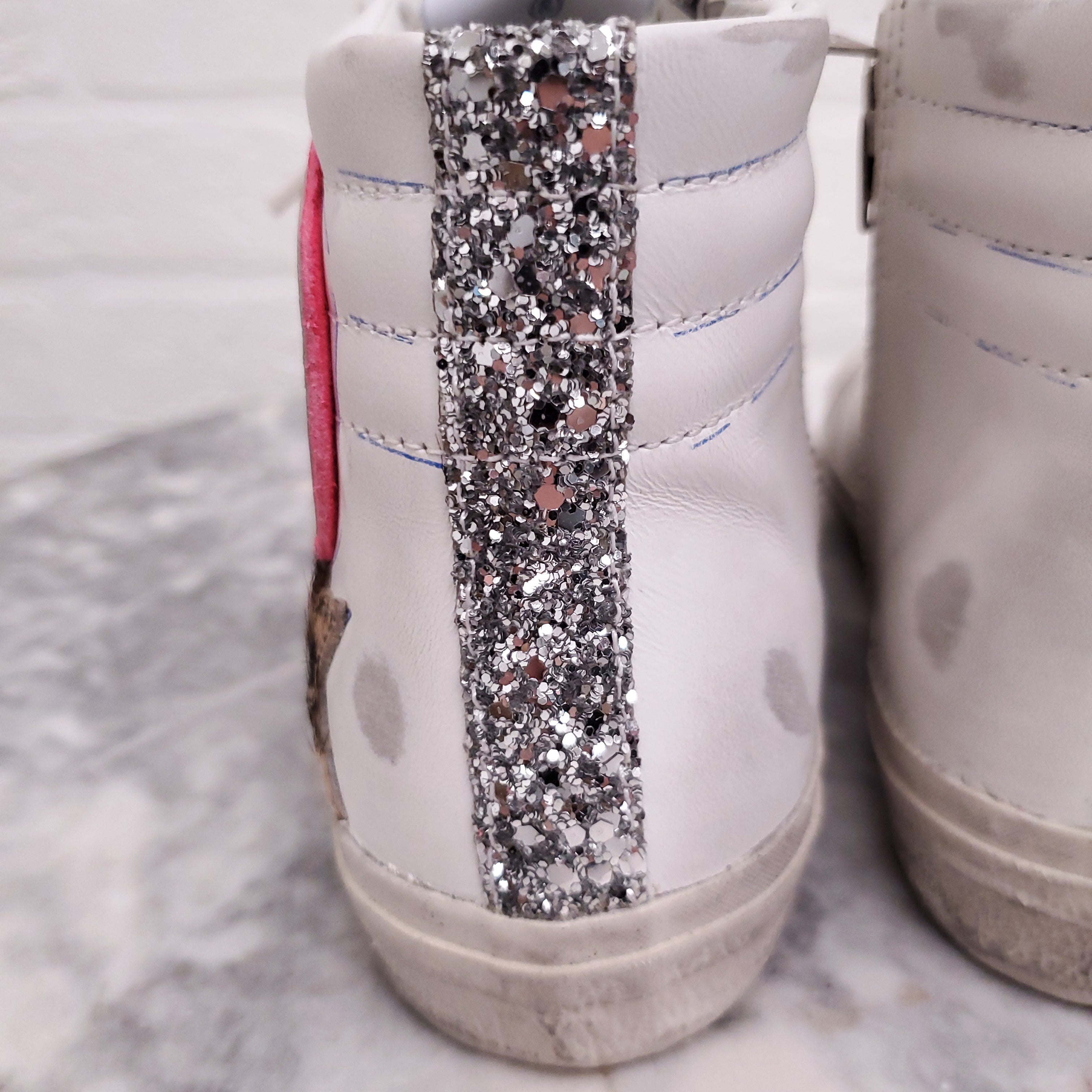 GOLDEN GOOSE WHITE 'SLIDE' SNEAKERS WITH SEQUIN AND LEOPARD DETAIL - SIZE 34
