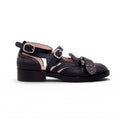 GUCCI BLACK BROGUE MONK FLATS - SIZE 38