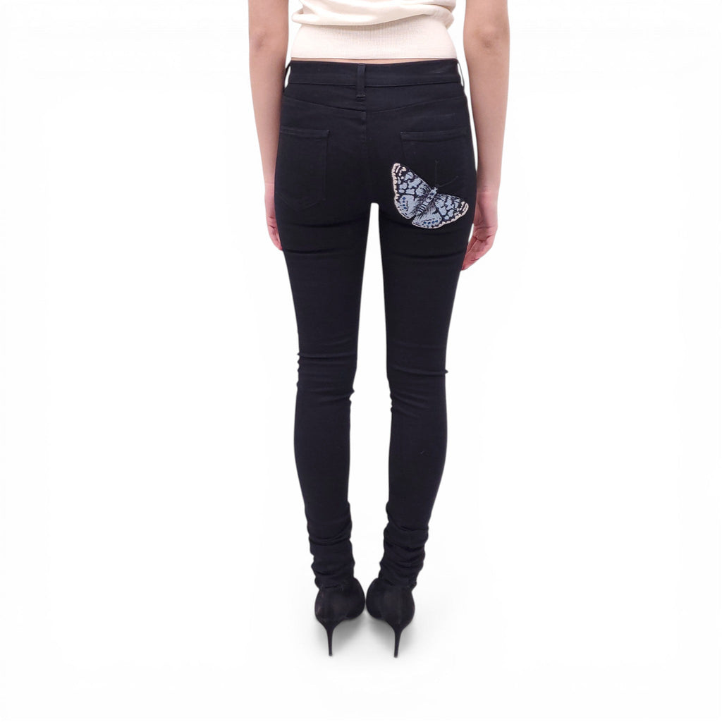 GUCCI BLACK JEANS WITH EMBROIDERED BUTTERFLY DETAIL - SIZE 26