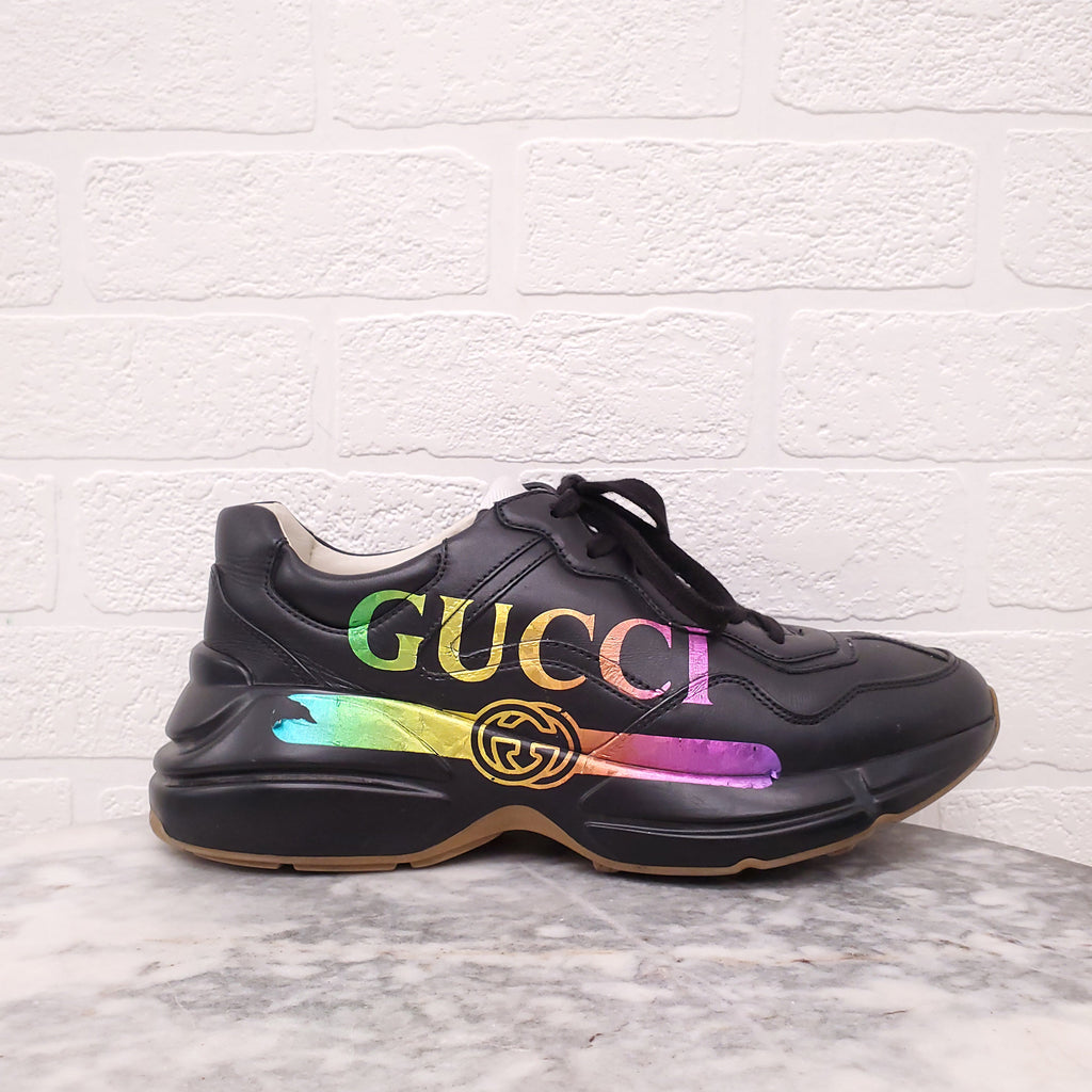 GUCCI BLACK RAINBOW LOGO SNEAKERS - SIZE 40