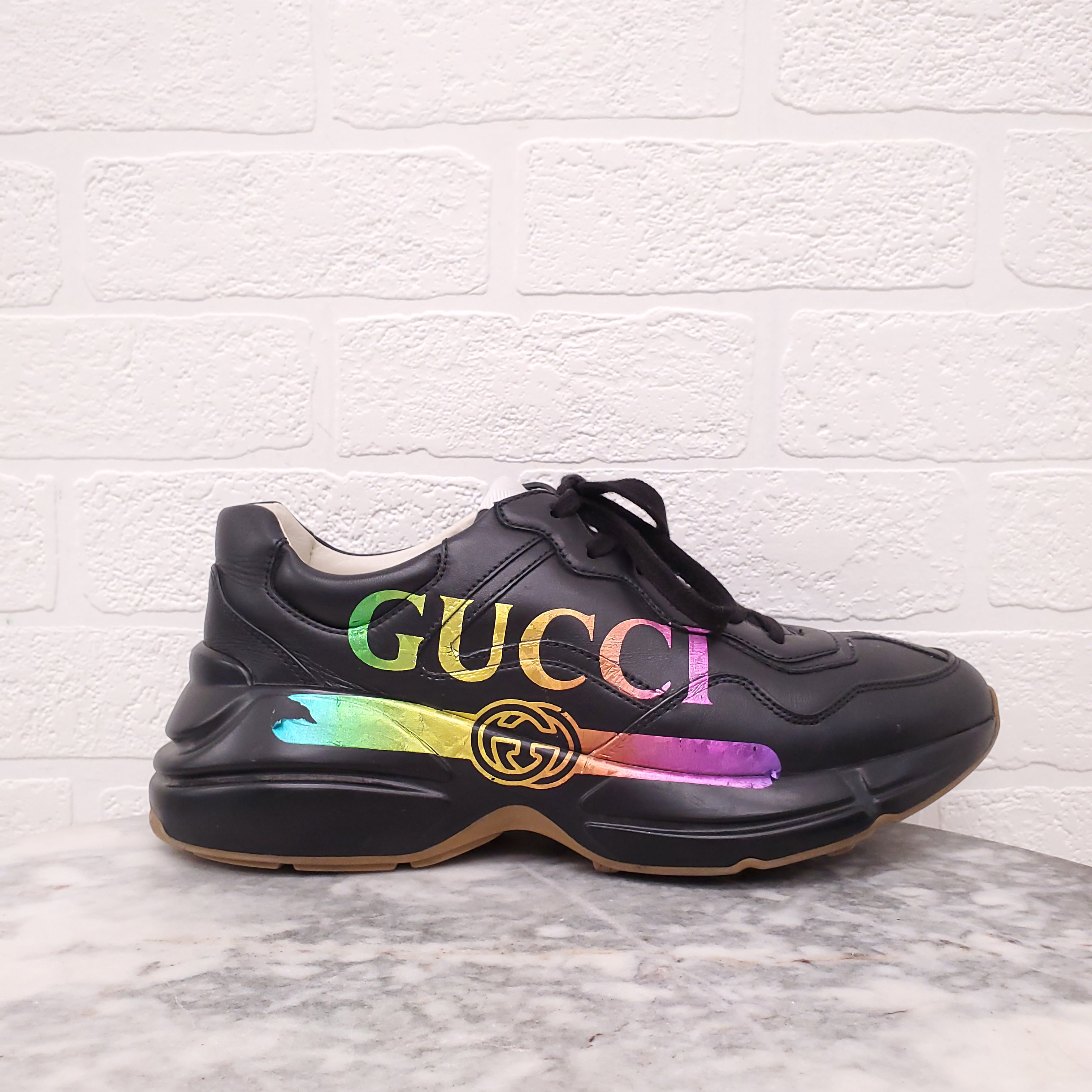 GUCCI BLACK RAINBOW LOGO SNEAKERS - SIZE 40