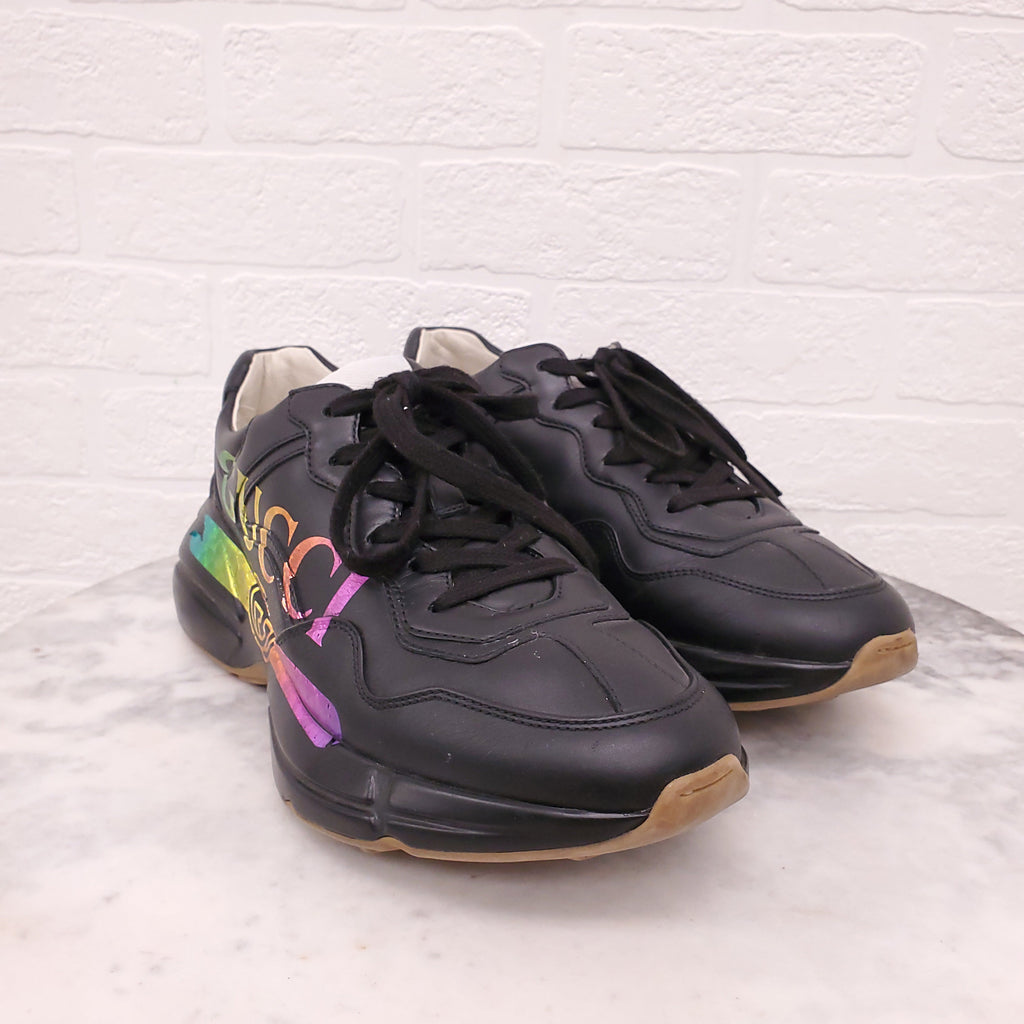 GUCCI BLACK RAINBOW LOGO SNEAKERS - SIZE 40