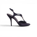 GUCCI BLACK SATIN HEELS WITH CRYSTAL EMBLEM DETAIL - SIZE 40