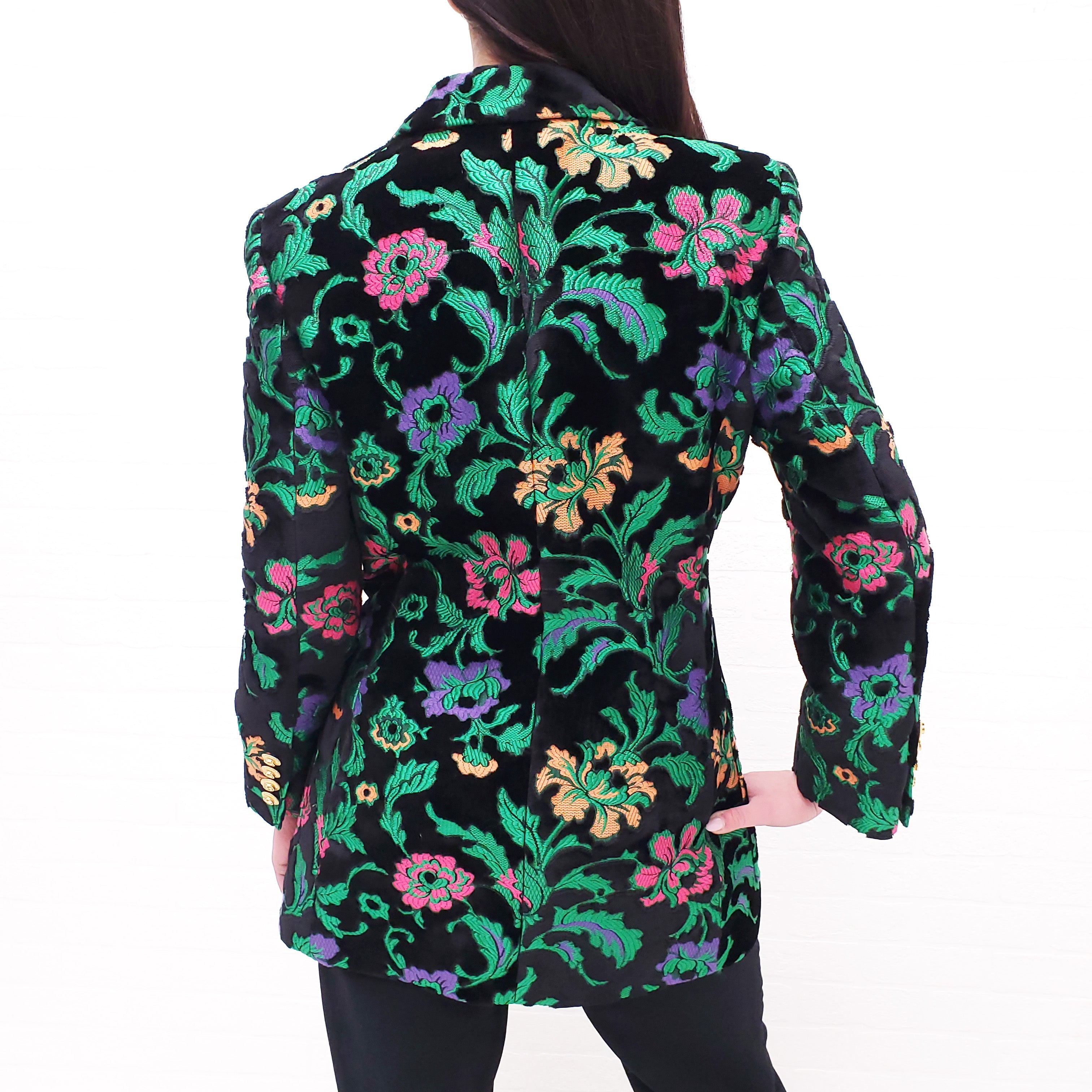 GUCCI BLACK VELVET FLORAL BLAZER - SIZE 40