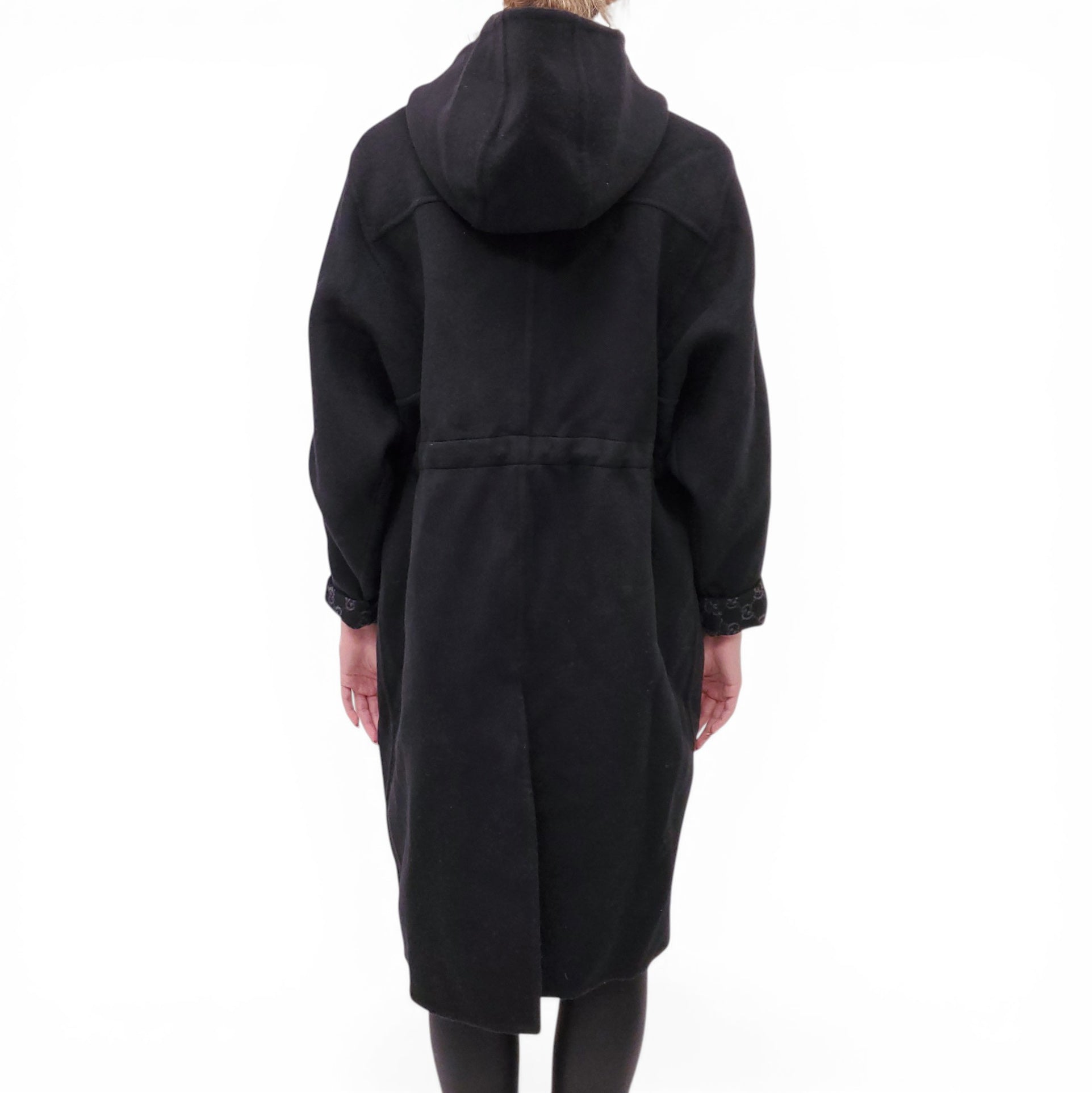 GUCCI BLACK WOOL COAT WITH MONOGRAM LINING - SIZE 38