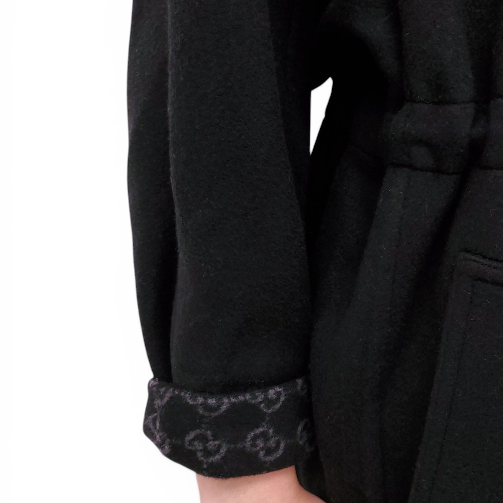 GUCCI BLACK WOOL COAT WITH MONOGRAM LINING - SIZE 38