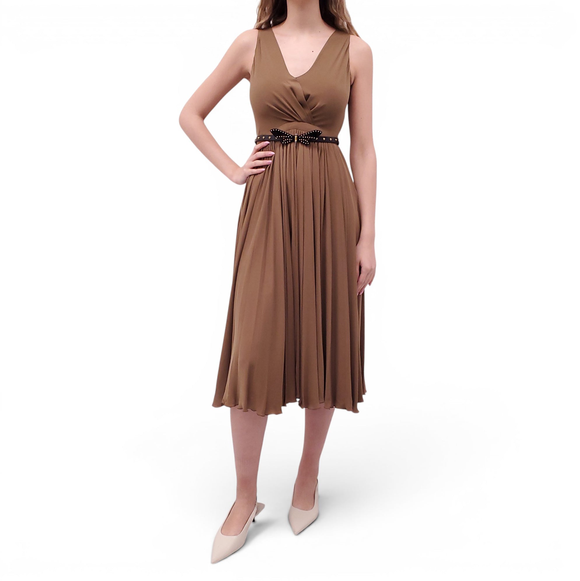 GUCCI BRONZE DRESS WITH DRAGONFLY BELT - SIZE 40