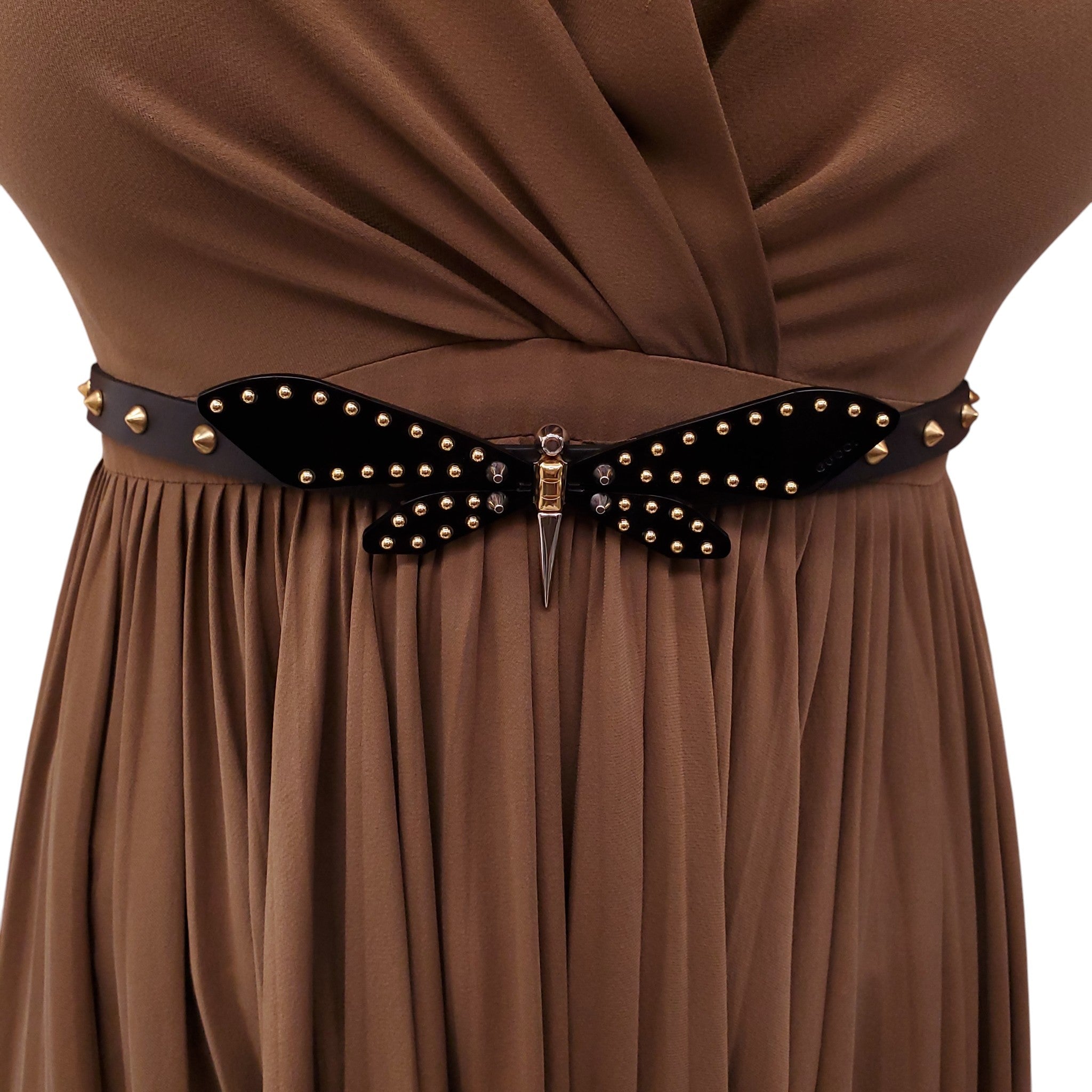 GUCCI BRONZE DRESS WITH DRAGONFLY BELT - SIZE 40