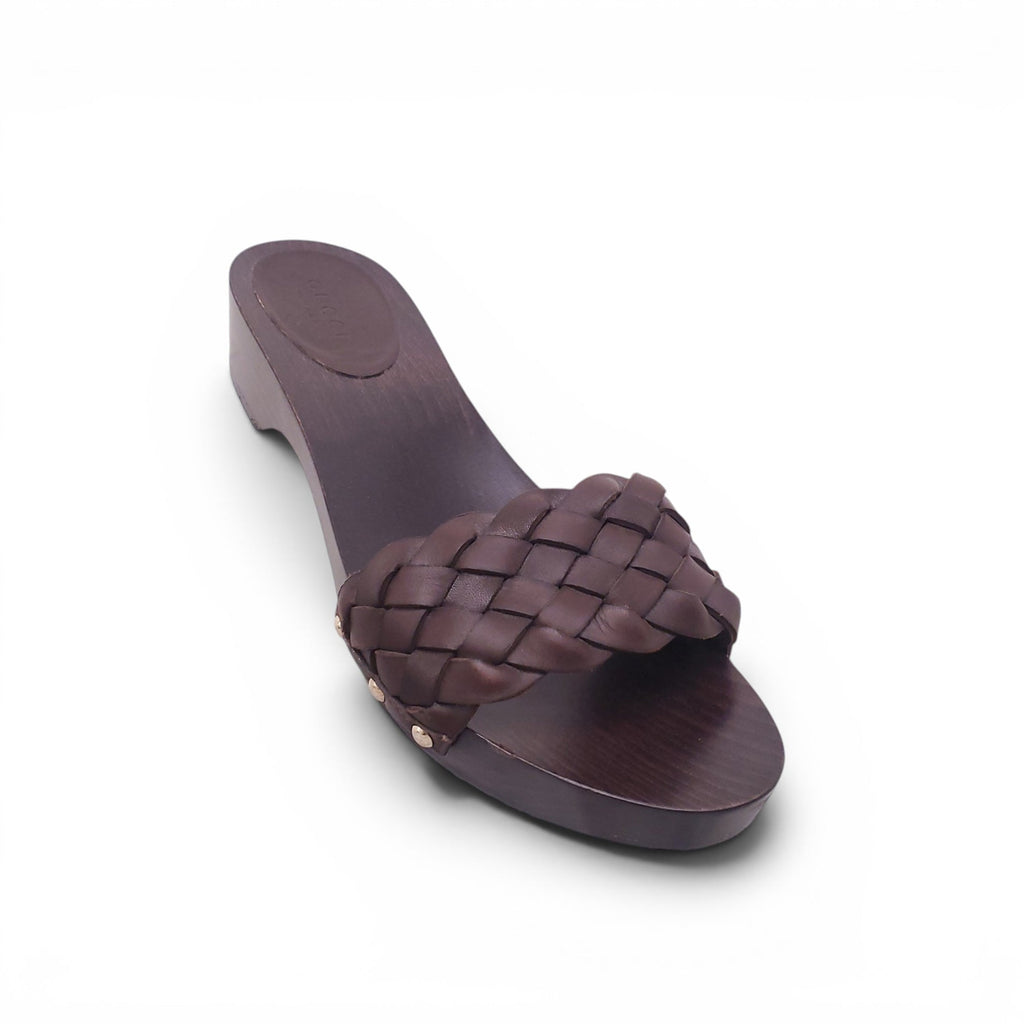 GUCCI BROWN WOOD WOVEN FLATS - SIZE 6.5