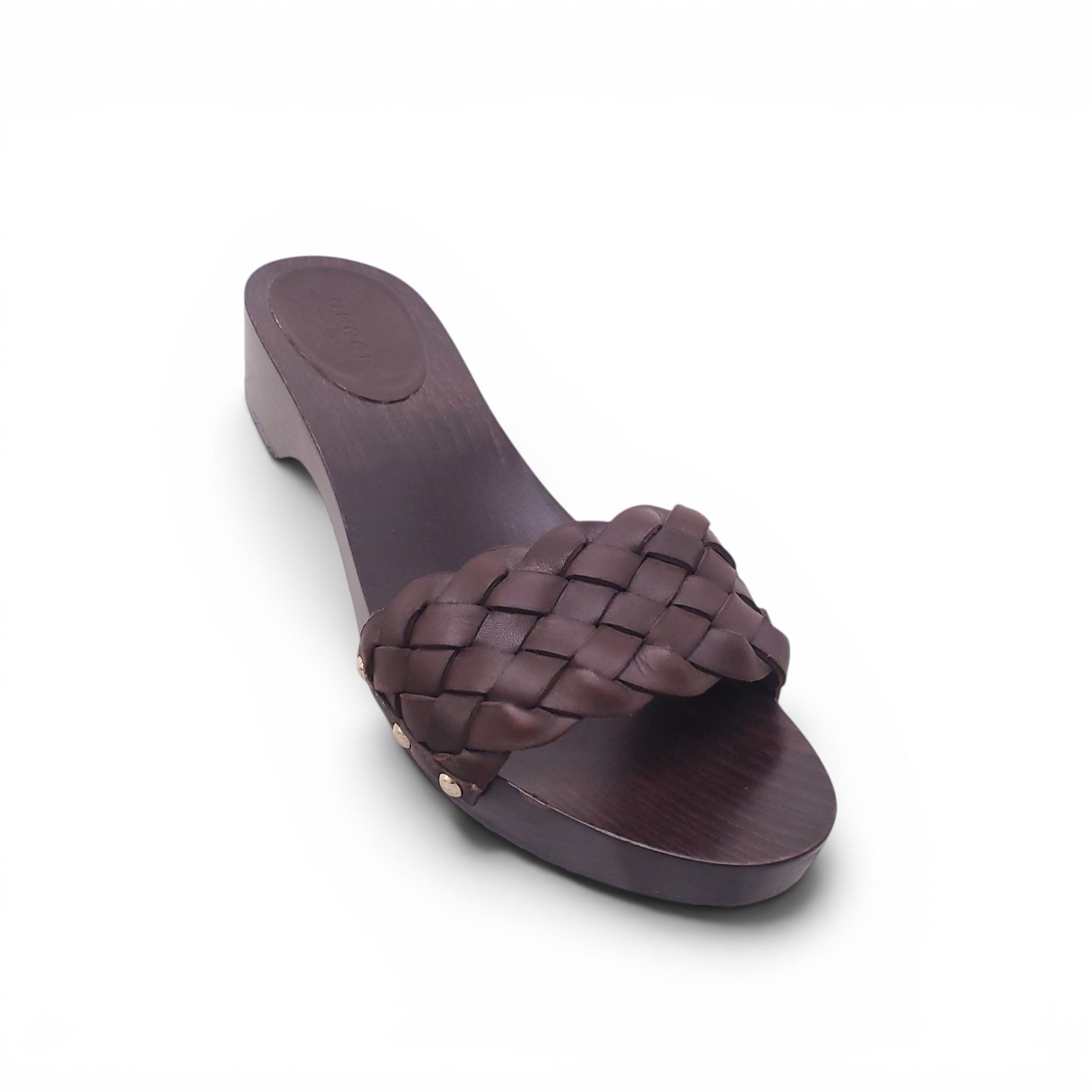 GUCCI BROWN WOOD WOVEN FLATS - SIZE 6.5