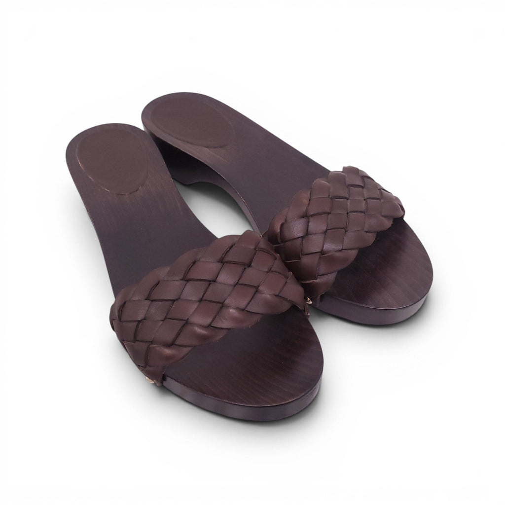 GUCCI BROWN WOOD WOVEN FLATS - SIZE 6.5