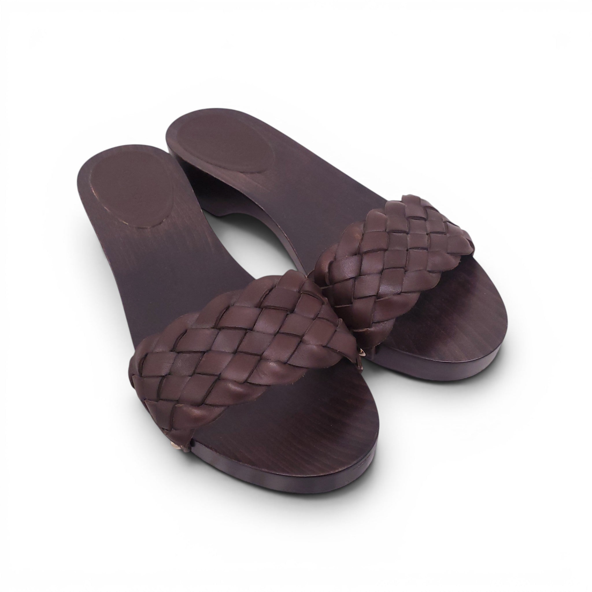 GUCCI BROWN WOOD WOVEN FLATS - SIZE 6.5