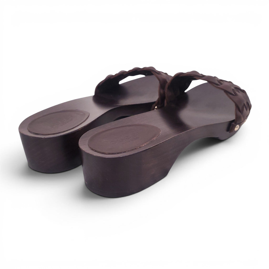 GUCCI BROWN WOOD WOVEN FLATS - SIZE 6.5