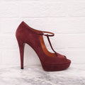GUCCI BURGUNDY SUEDE MARY JANE HEELS - SIZE 37
