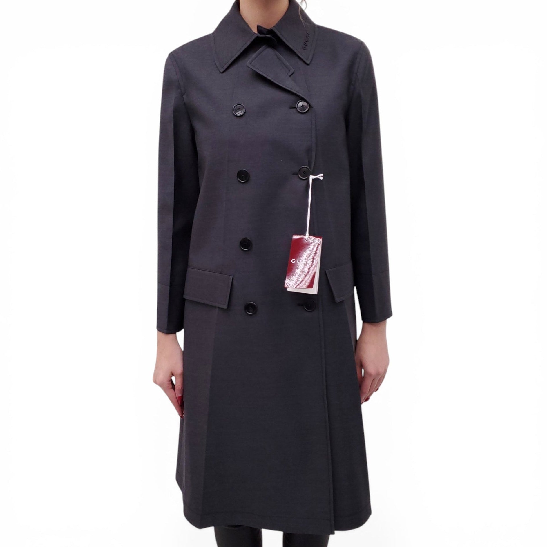 GUCCI CHARCOAL GREY DOUBLE BREASTED COAT - SIZE 40