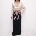 GUCCI CREAM AND BLACK TROMPE L’OEIL BOW GOWN - SIZE S