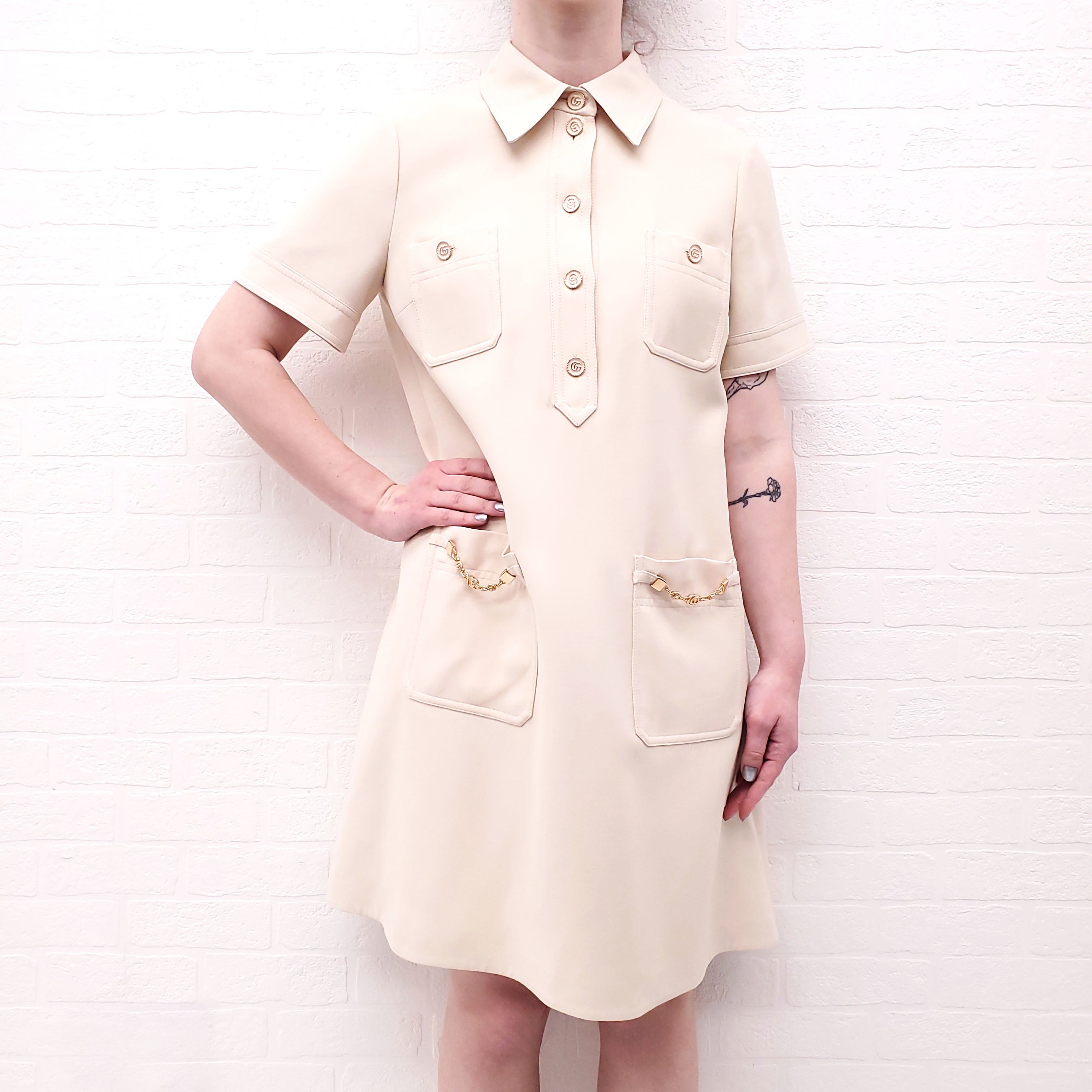 GUCCI CREAM DRESS WITH GOLD HORSEBIT DETAILS - SIZE 42