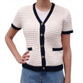 GUCCI CROCHET CREAM SHORT SLEEVE CARDIGAN - SIZE XS