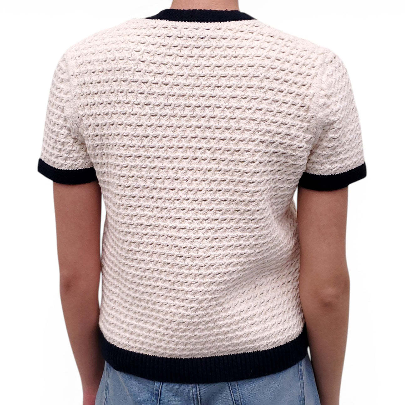 GUCCI CROCHET CREAM SHORT SLEEVE CARDIGAN - SIZE XS