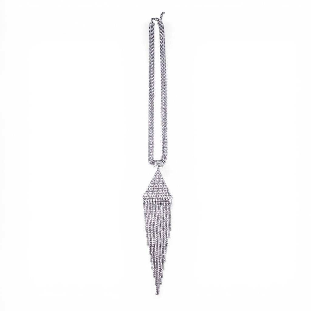 GUCCI CRYSTAL LOGO TRAINGLE FRINGE NECKLACE