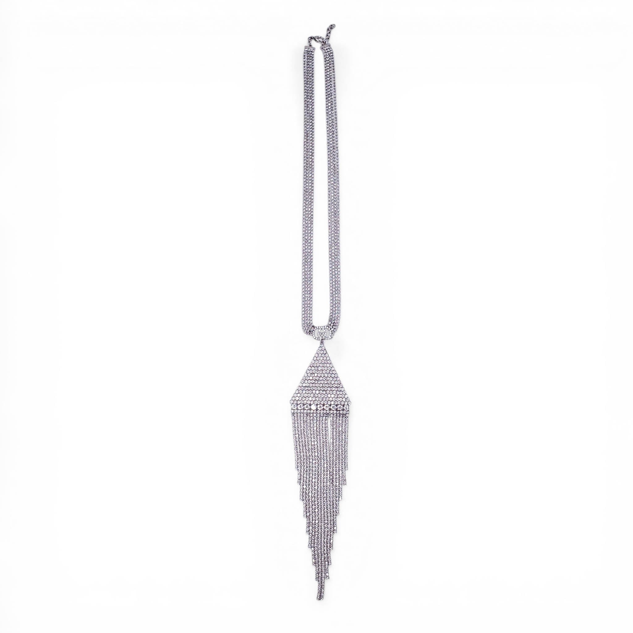 GUCCI CRYSTAL LOGO TRAINGLE FRINGE NECKLACE