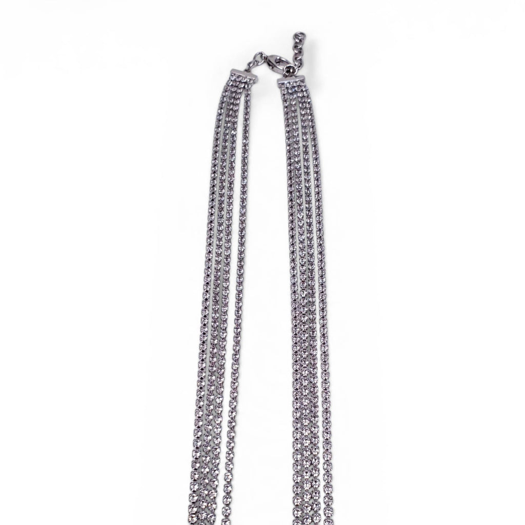 GUCCI CRYSTAL LOGO TRAINGLE FRINGE NECKLACE