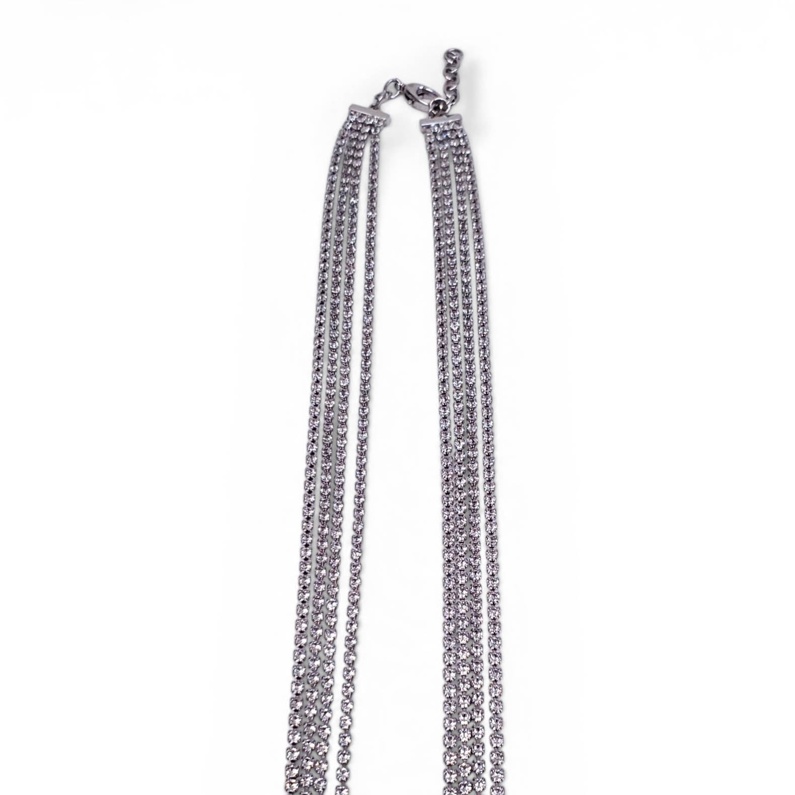 GUCCI CRYSTAL LOGO TRAINGLE FRINGE NECKLACE